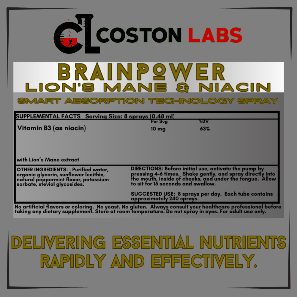 BrainPower- Lion's Mane & Niacin - Smart Absorption Technology Spray